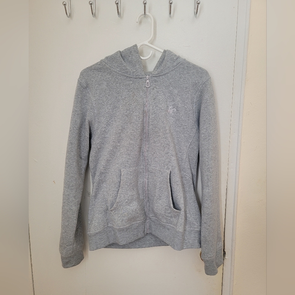 Gray Zip Up Sweater with Hood, Beverly Hills Polo Club.